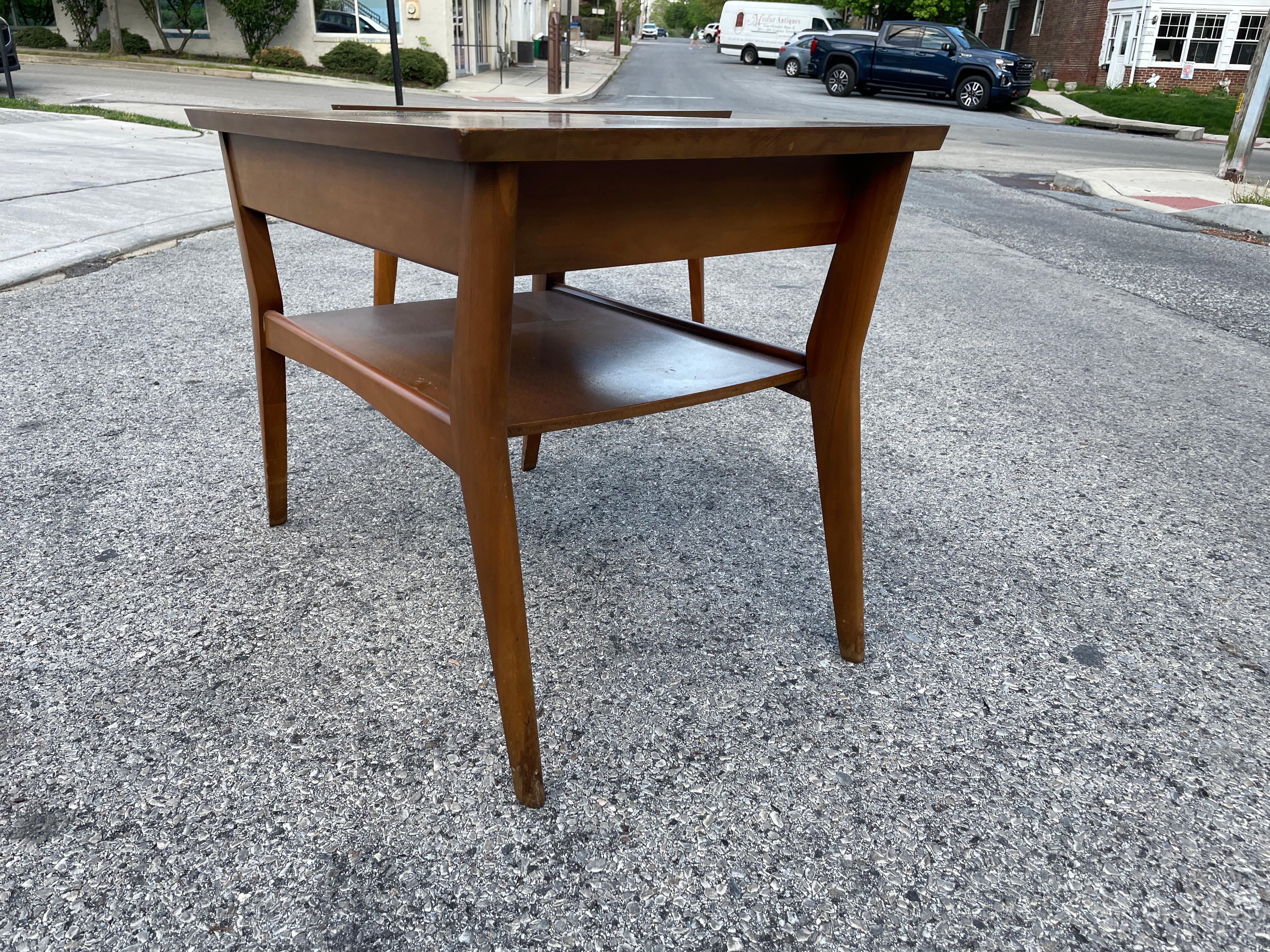 20th Century Pair of Mersman Midcentury End Tables with Shelf and Drawers For Sale