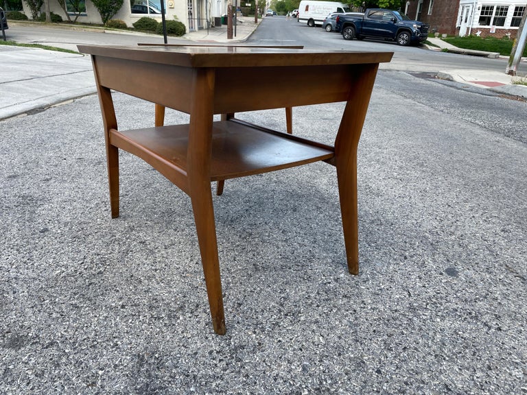 Pair of Mersman Midcentury End Tables with Shelf and Drawers For Sale