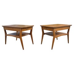 Pair of Mersman Midcentury End Tables with Shelf and Drawers