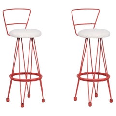 Pair of Metal and Boucle French Bar Stools, '2'