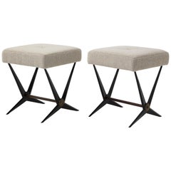 Pair of Metal and Boucle Tournus Stools