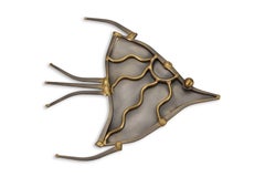 Paire de poissons suspendus murales brutalistes signés Ron Schmidt