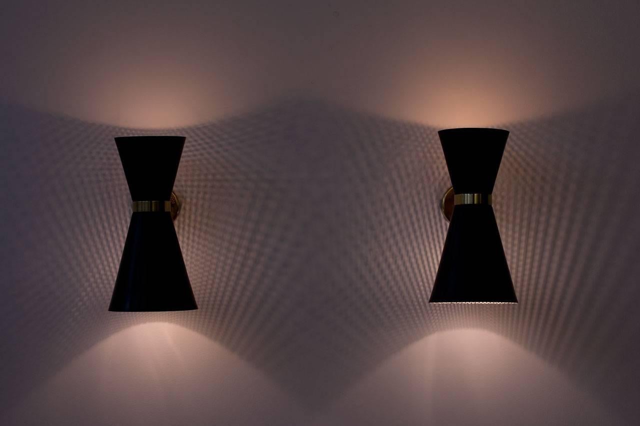 Pair of Metal and Brass Wall Lamps by Falkenbergs Belysning, Sweden, 1950s 2