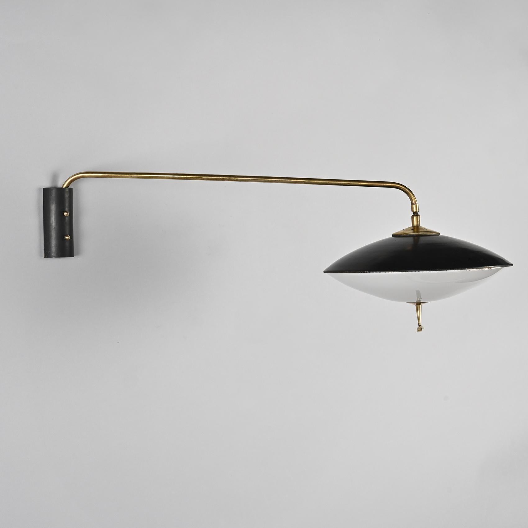 Pair of Metal and Brass Wall Light, Maison Arlus France 12