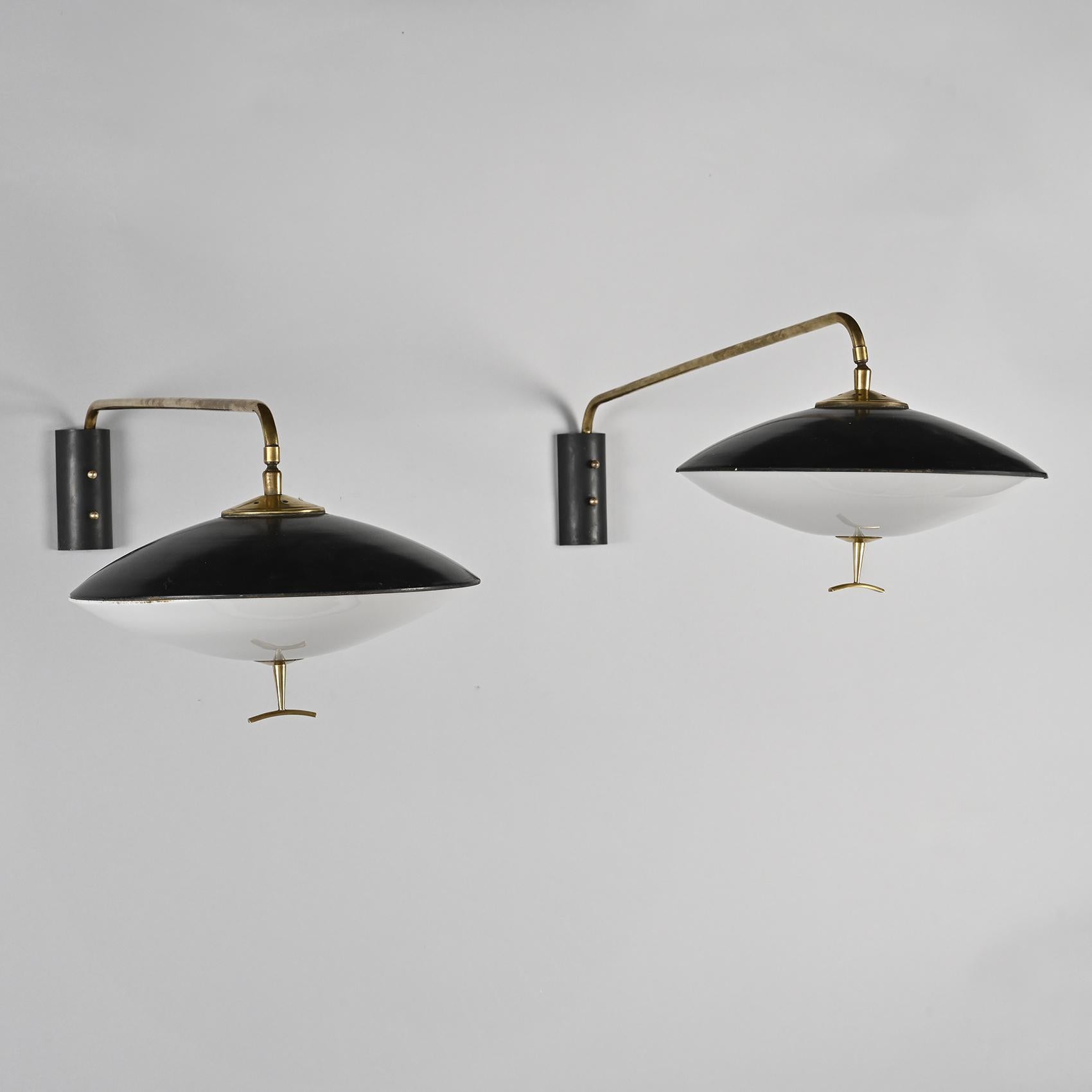 French Pair of Metal and Brass Wall Light, Maison Arlus France