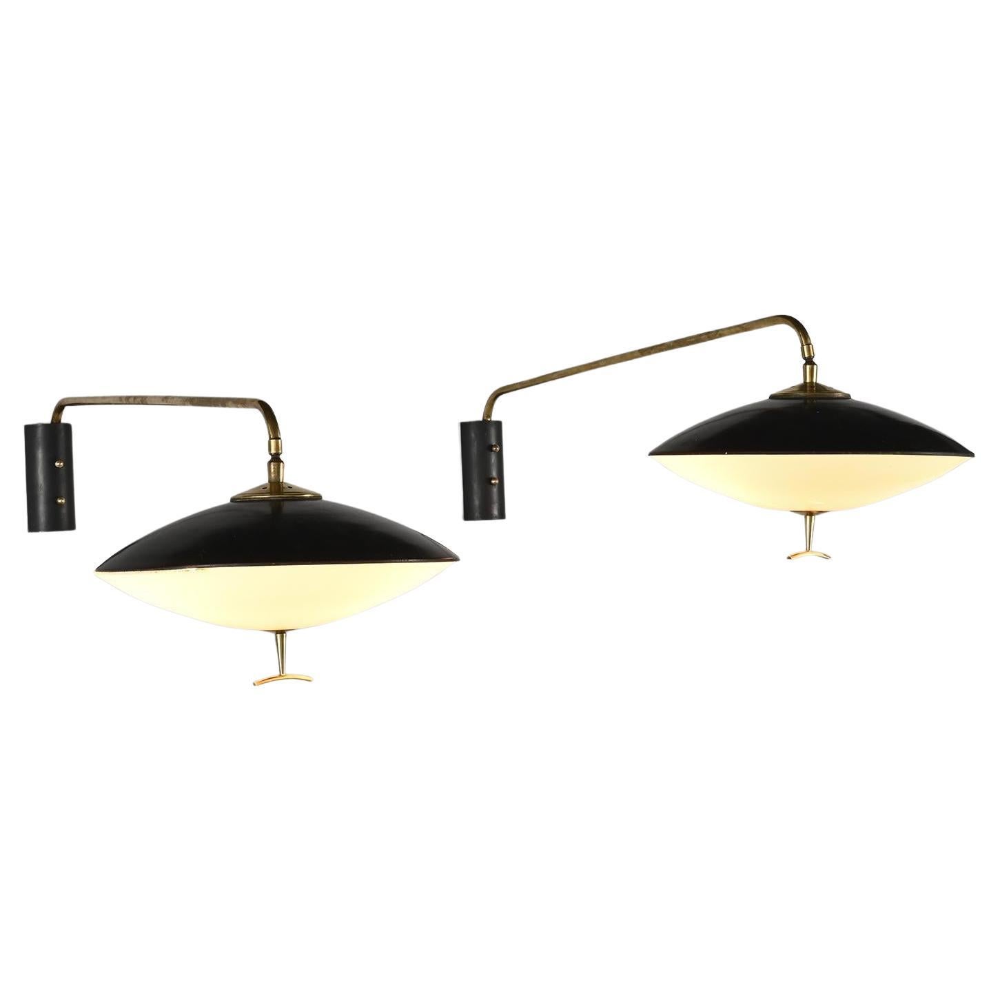 Pair of Metal and Brass Wall Light, Maison Arlus France