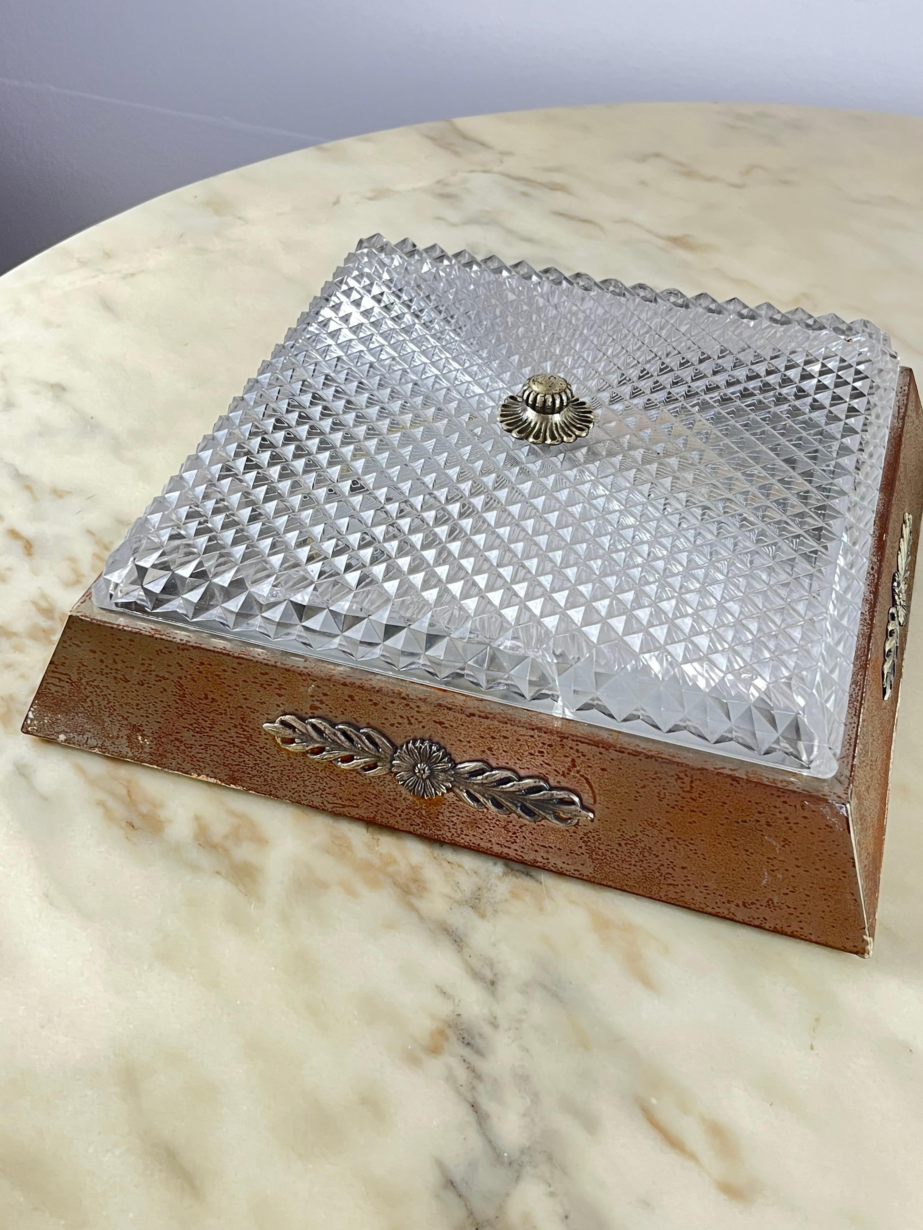Pair of Metal and Glass Italian Ceiling Lights, 1950s For Sale 7