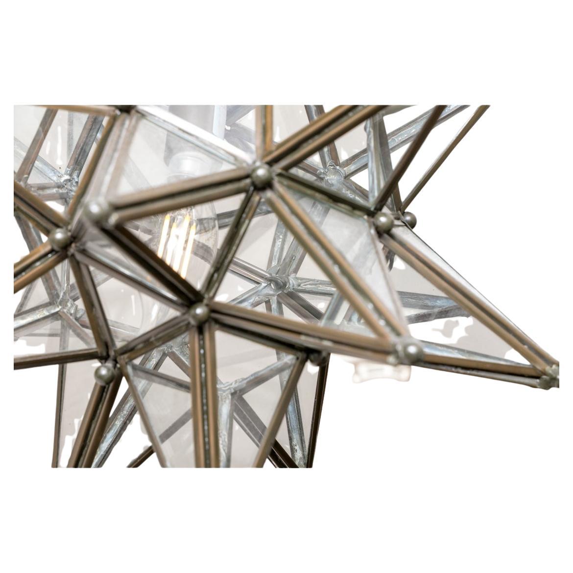 Bohemian Pair Of Metal and Glass Moravian Star Lighting Fixtures For Sale