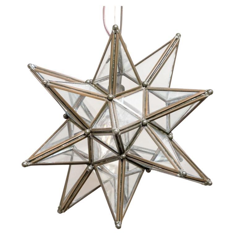 Chinese Pair Of Metal and Glass Moravian Star Lighting Fixtures For Sale