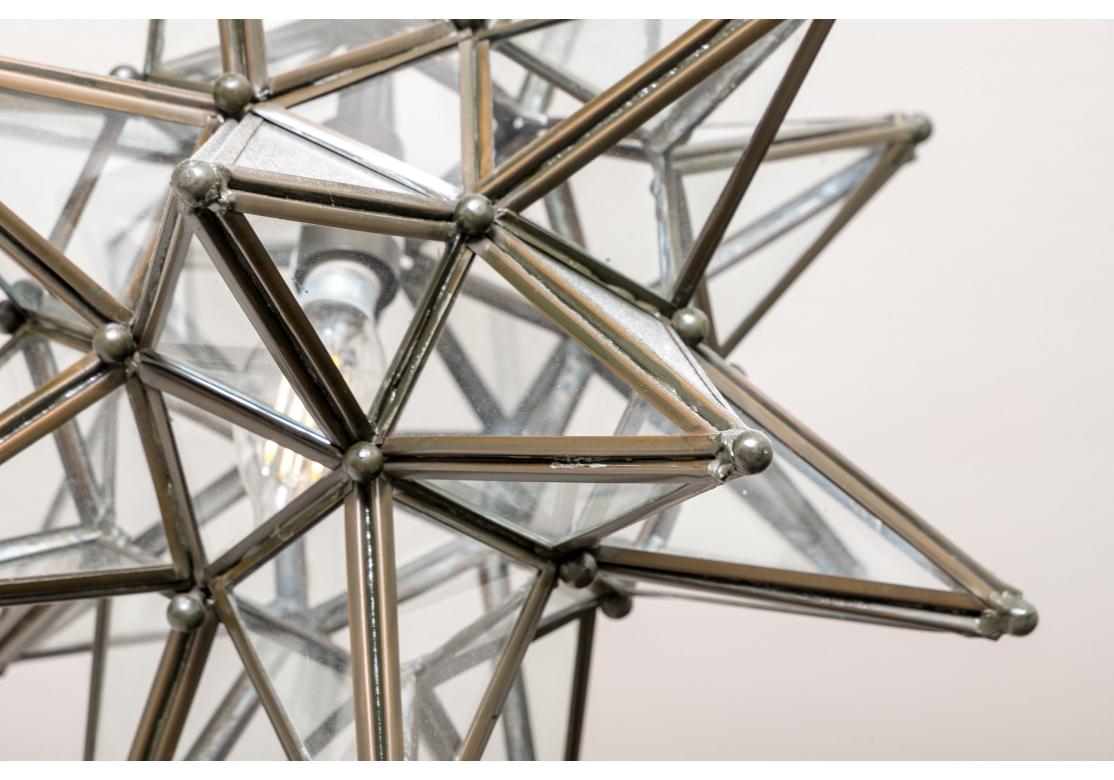 Pair Of Metal and Glass Moravian Star Lighting Fixtures For Sale 2