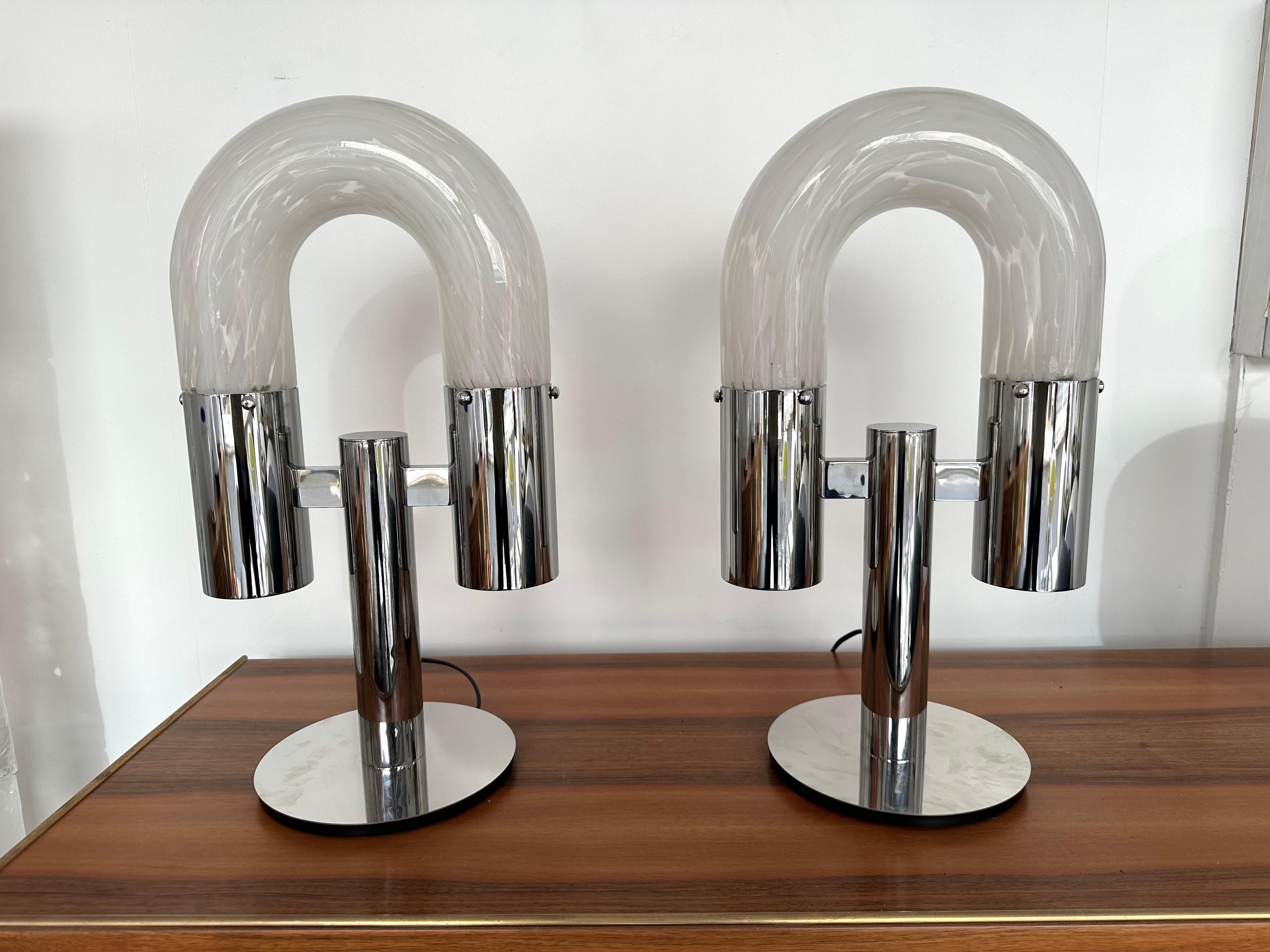 Italian Pair of Metal and Murano Glass Lamps by Aldo Nason for Mazzega, Italy, 1970s For Sale
