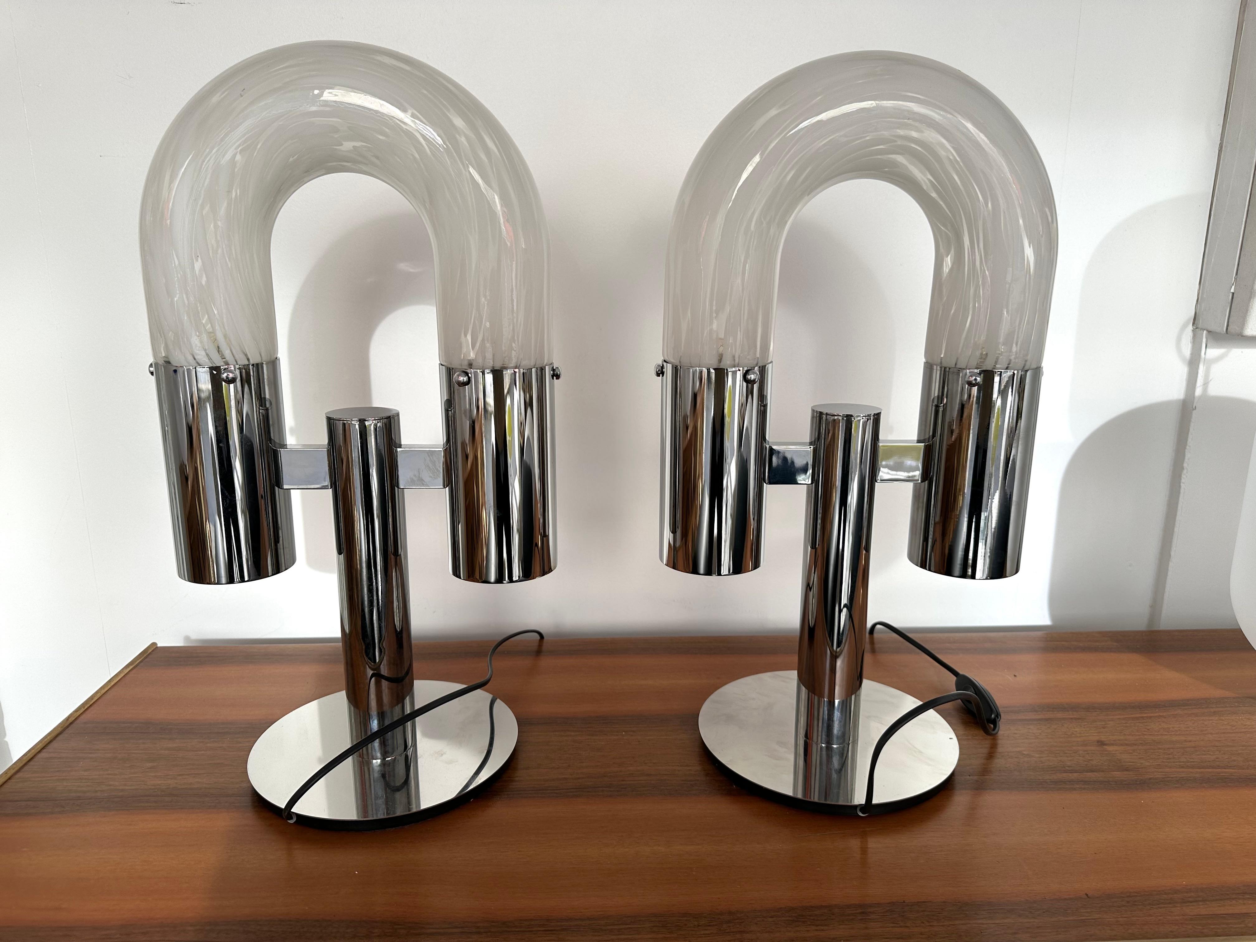 Pair of Metal and Murano Glass Lamps by Aldo Nason for Mazzega, Italy, 1970s For Sale 3