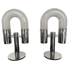 Pair of Metal and Murano Glass Lamps by Aldo Nason for Mazzega, Italy, 1970s