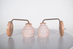 Pair of Metal and Pink Glass Wall Lights