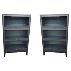 Pair of Metal Brushed Steel Industrial Barrister Lawyers Book Case