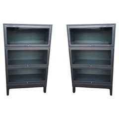 Pair of Metal Brushed Steel Industrial Barrister Lawyers Book Case 