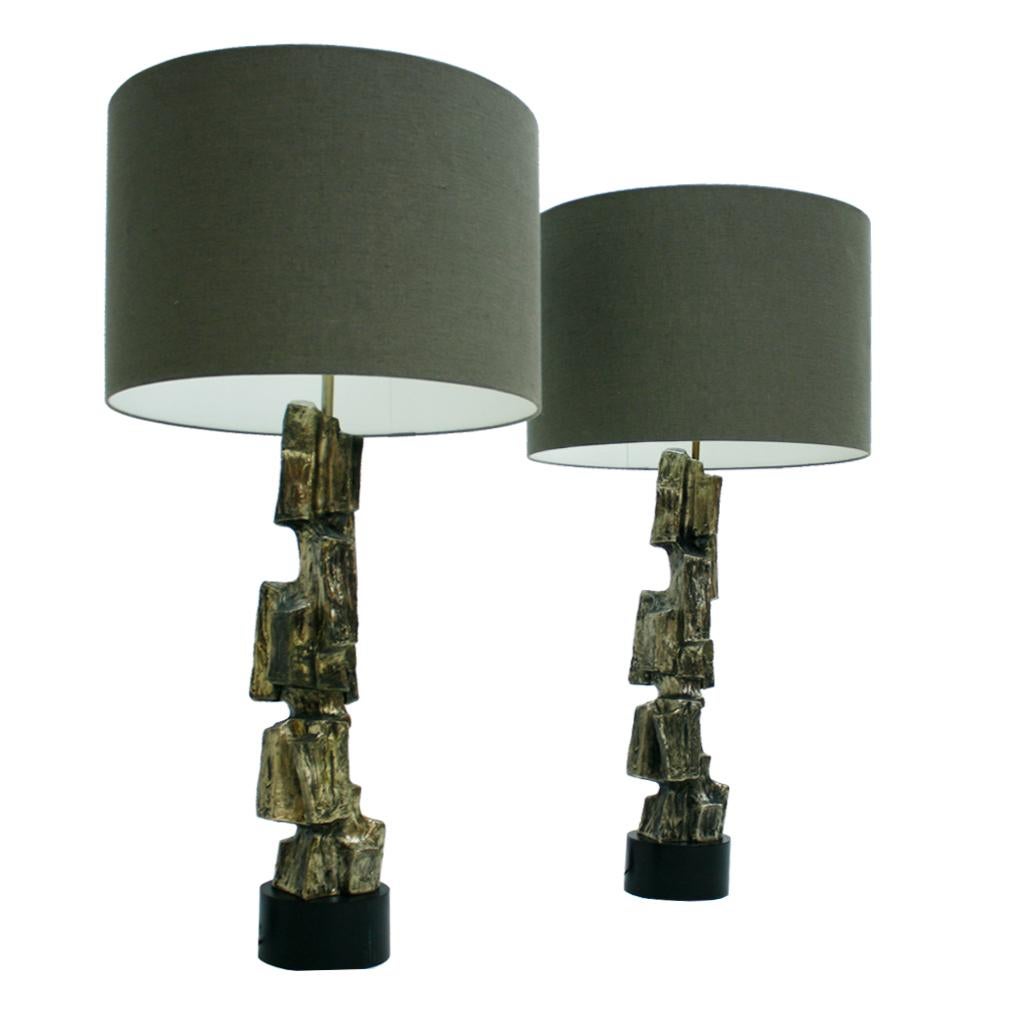 North American Pair of Metal Brutalist Table Lamps Designed by Maurizio Tempestini