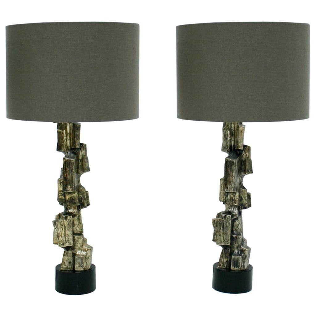 Pair of Metal Brutalist Table Lamps Designed by Maurizio Tempestini
