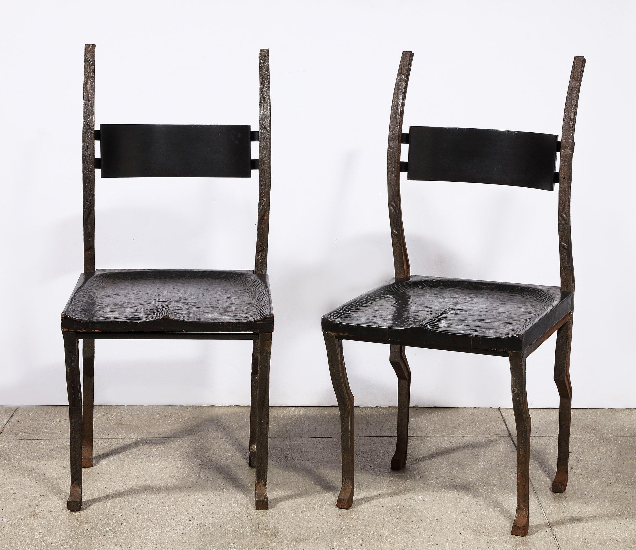 Hand-Carved Pair of Metal Chairs by Laura Johnson Drake For Sale
