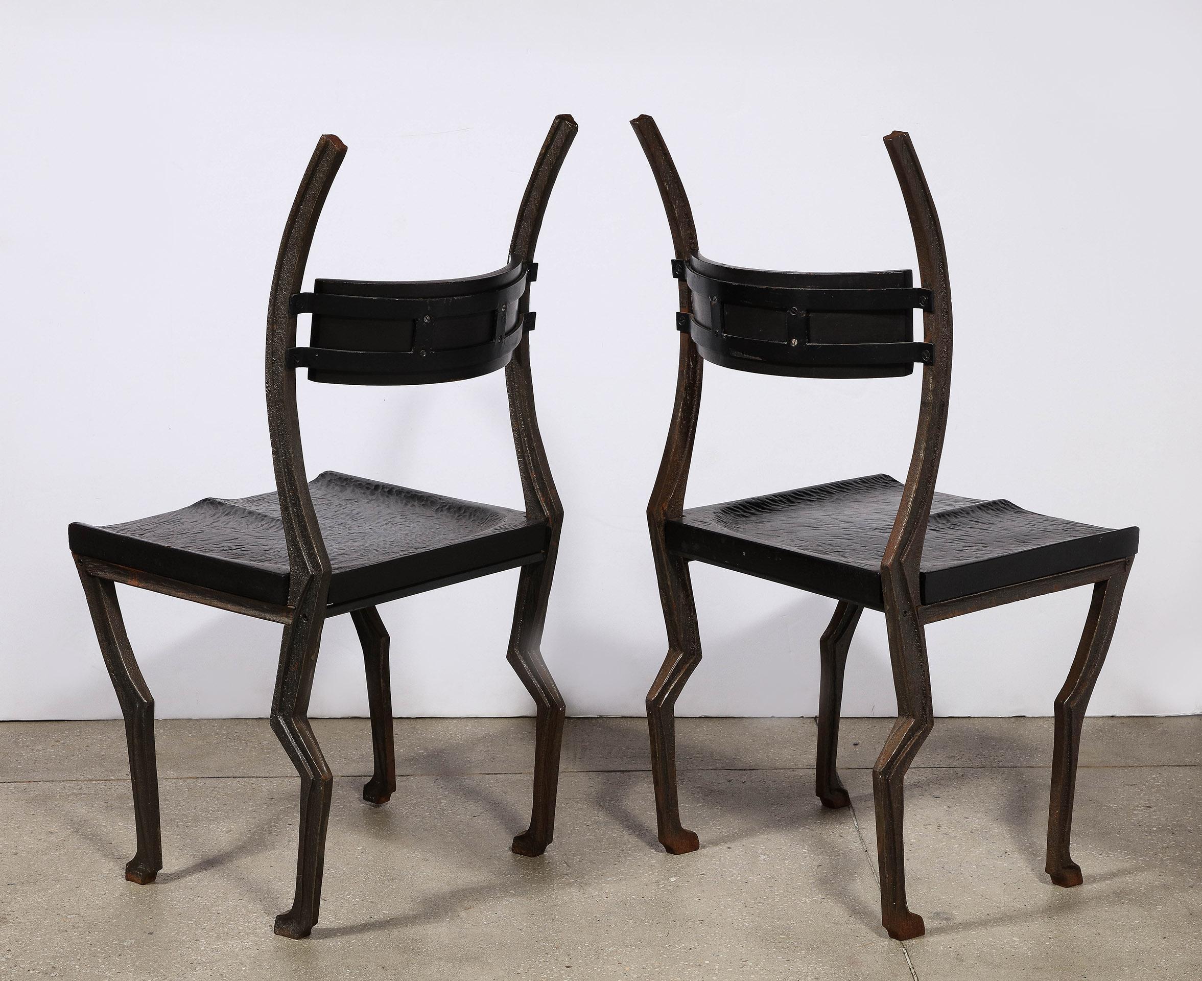 Wood Pair of Metal Chairs by Laura Johnson Drake For Sale
