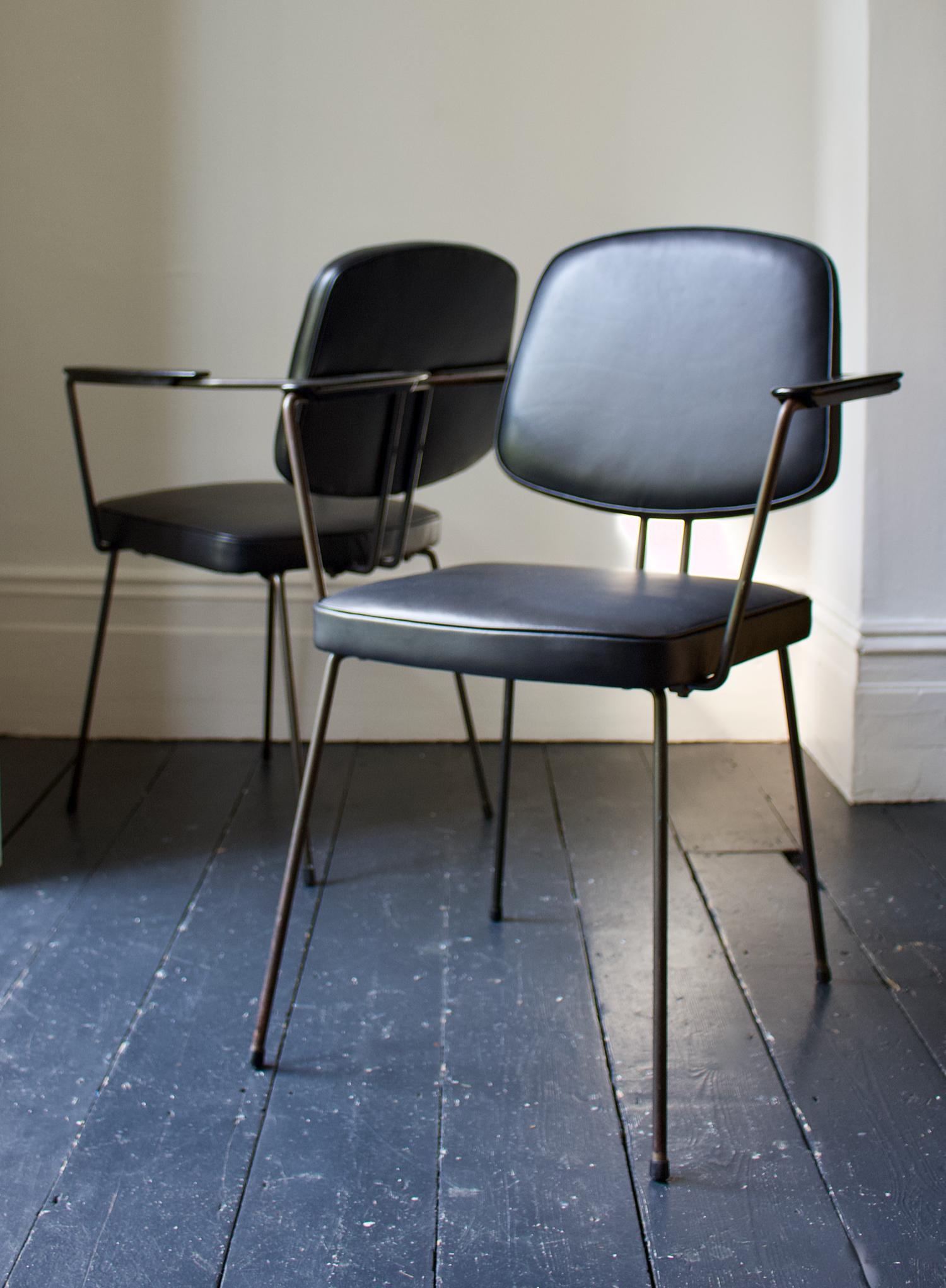 Pair of Metal Chairs by Rudolf Wolf, Black Leather Upholstery, Netherlands 7