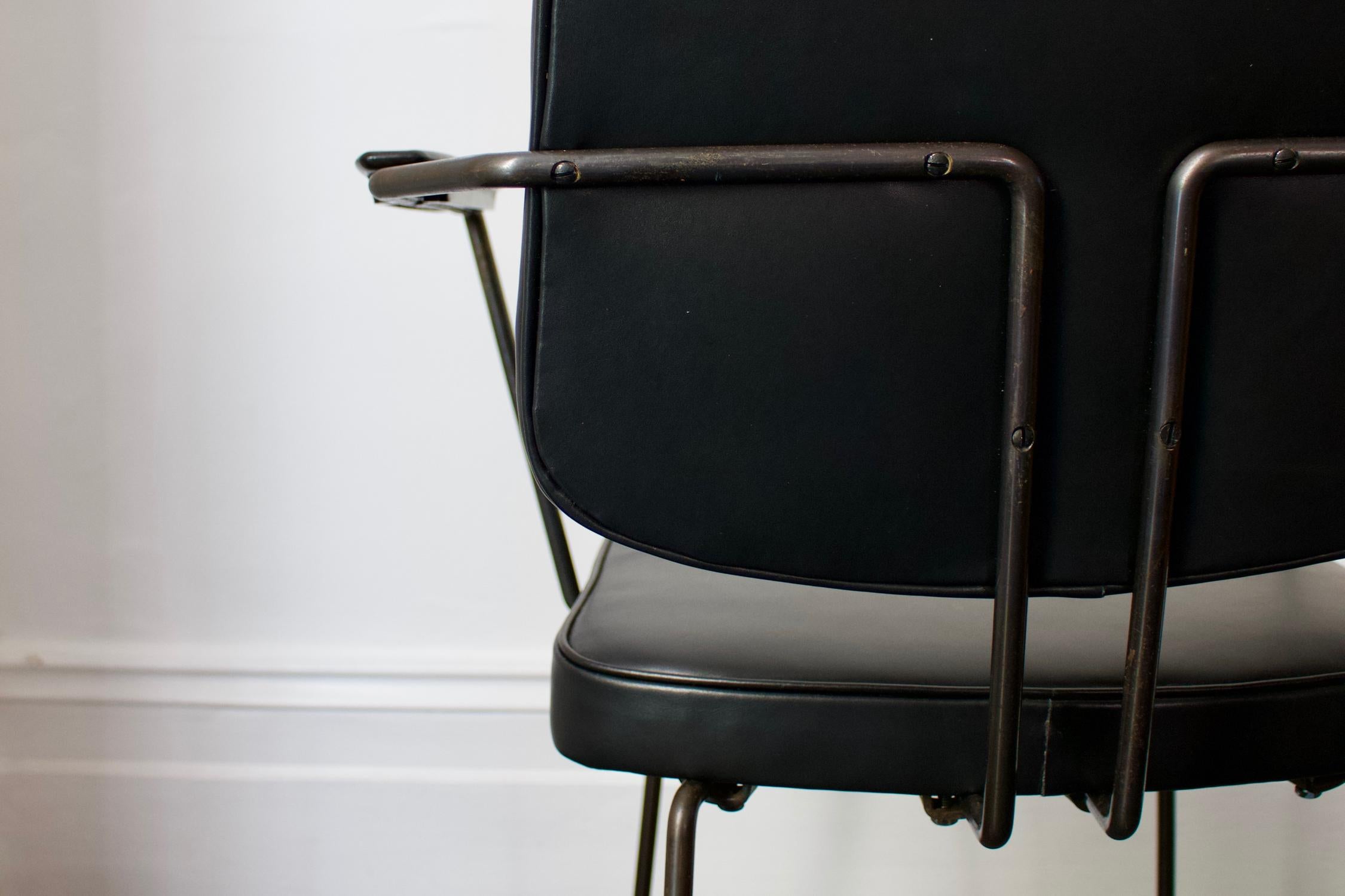 Mid-Century Modern Pair of Metal Chairs by Rudolf Wolf, Black Leather Upholstery, Netherlands