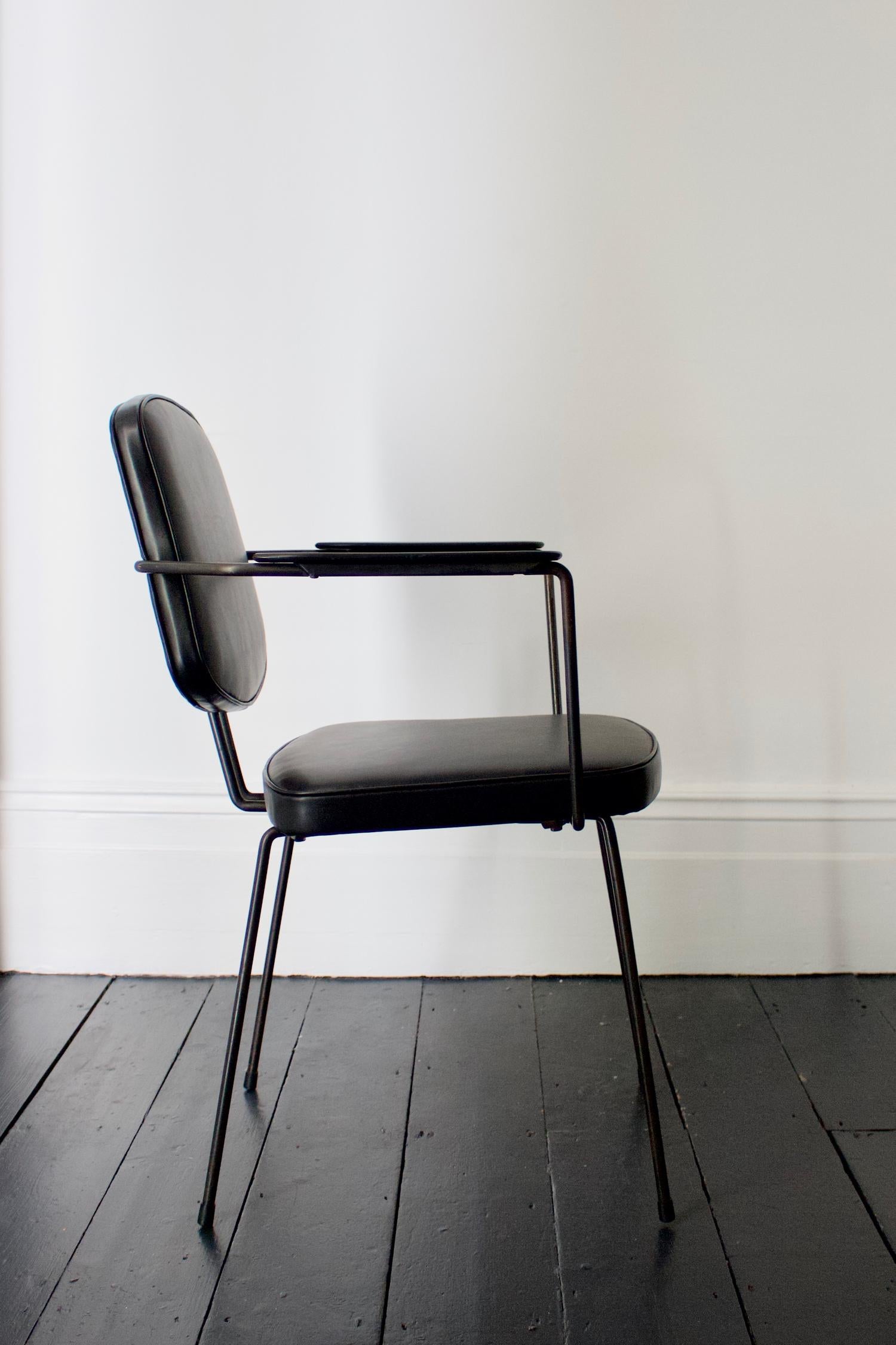 Pair of Metal Chairs by Rudolf Wolf, Black Leather Upholstery, Netherlands In Good Condition In London, GB