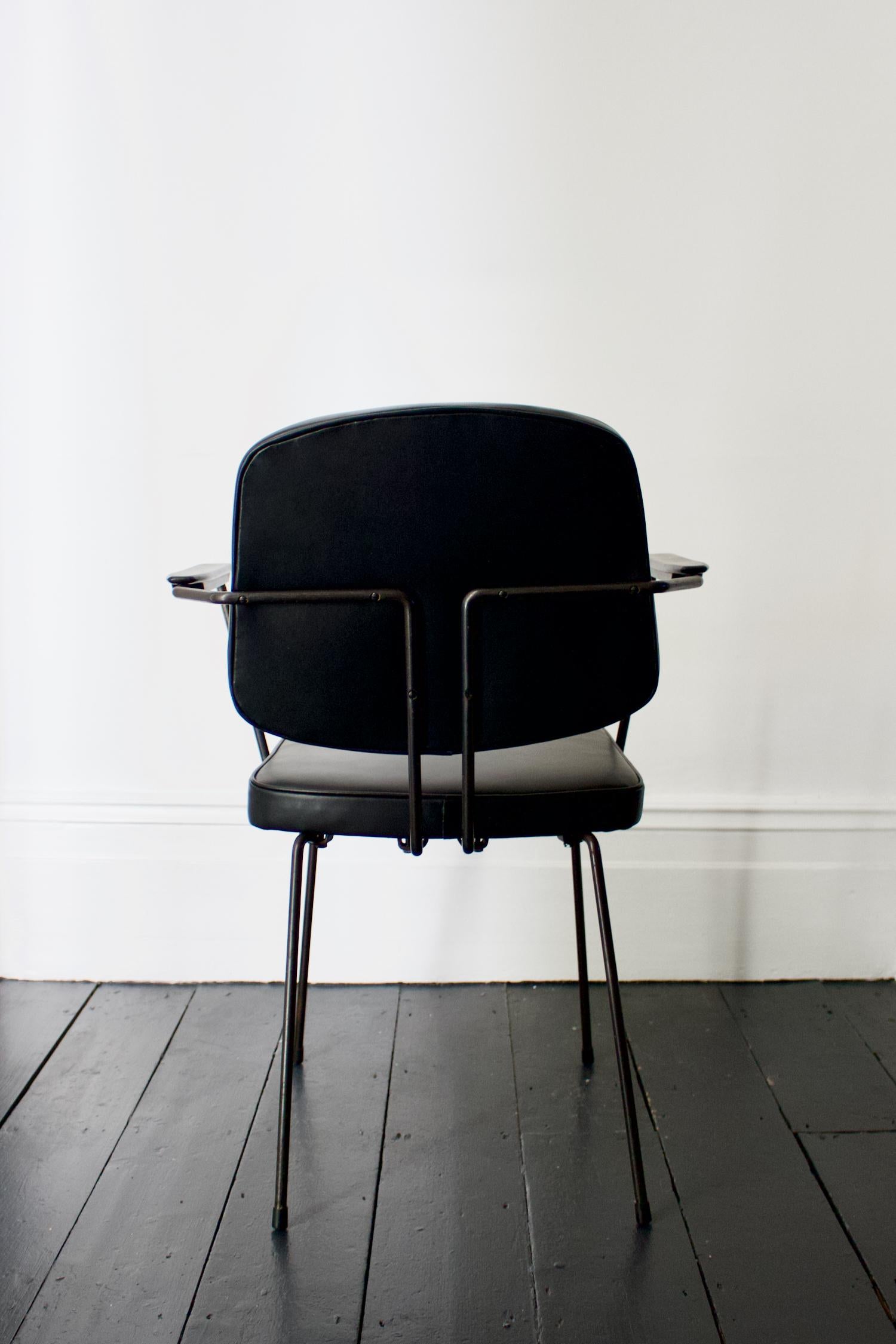 20th Century Pair of Metal Chairs by Rudolf Wolf, Black Leather Upholstery, Netherlands