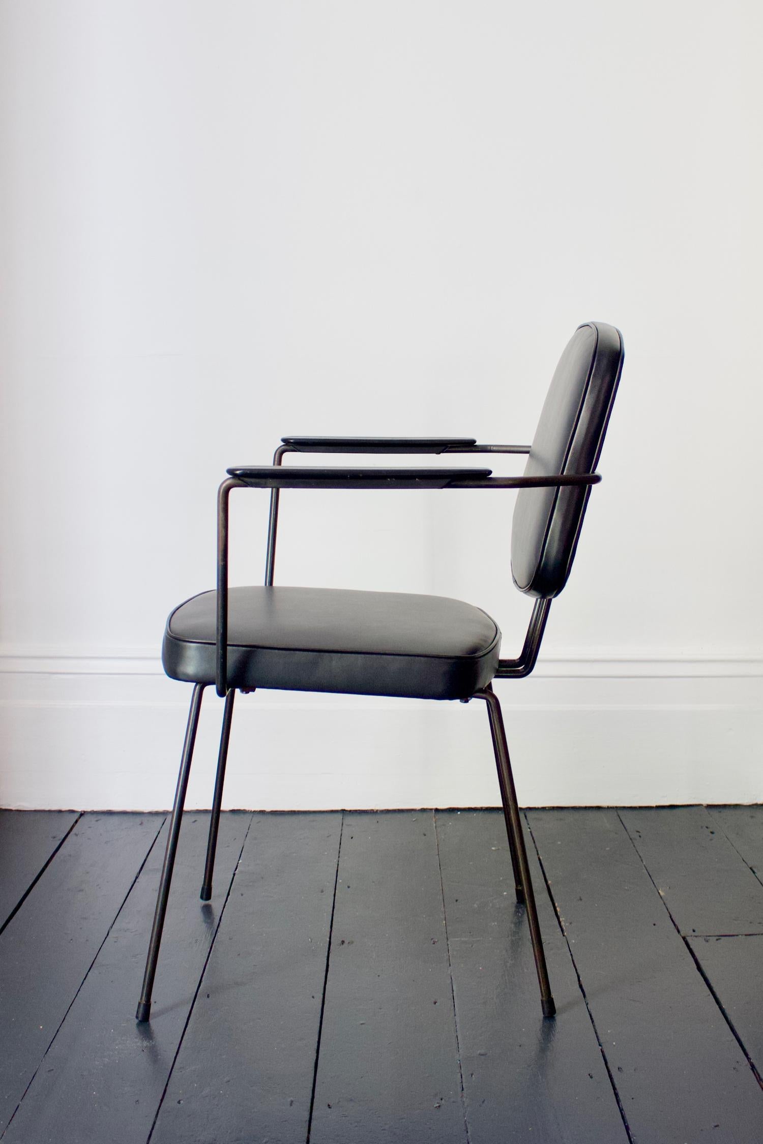 Steel Pair of Metal Chairs by Rudolf Wolf, Black Leather Upholstery, Netherlands