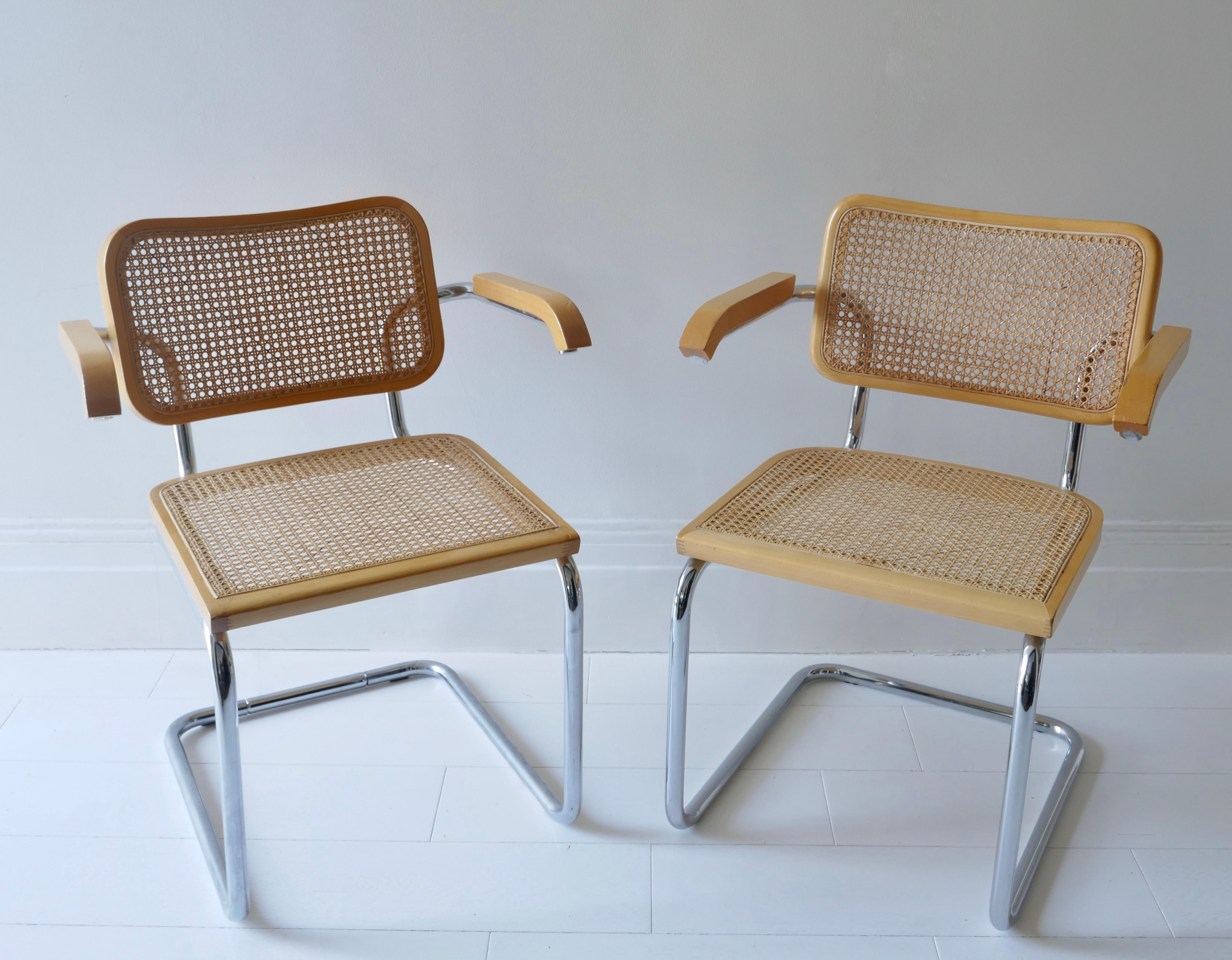 Mid-Century Modern Pair Of Metal chrome and  Cane Armchairs , Italy 1970s