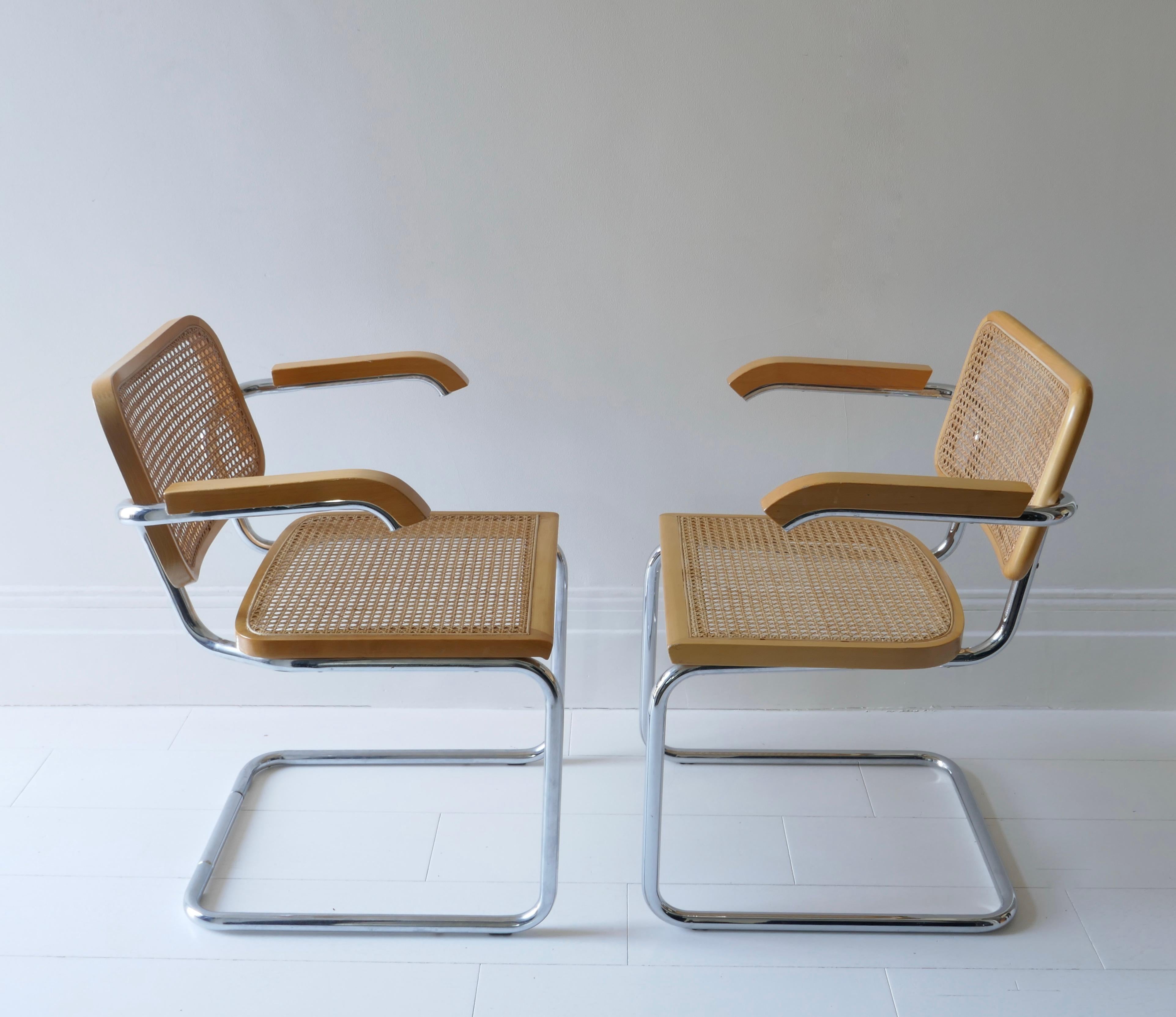 Italian Pair Of Metal chrome and  Cane Armchairs , Italy 1970s For Sale