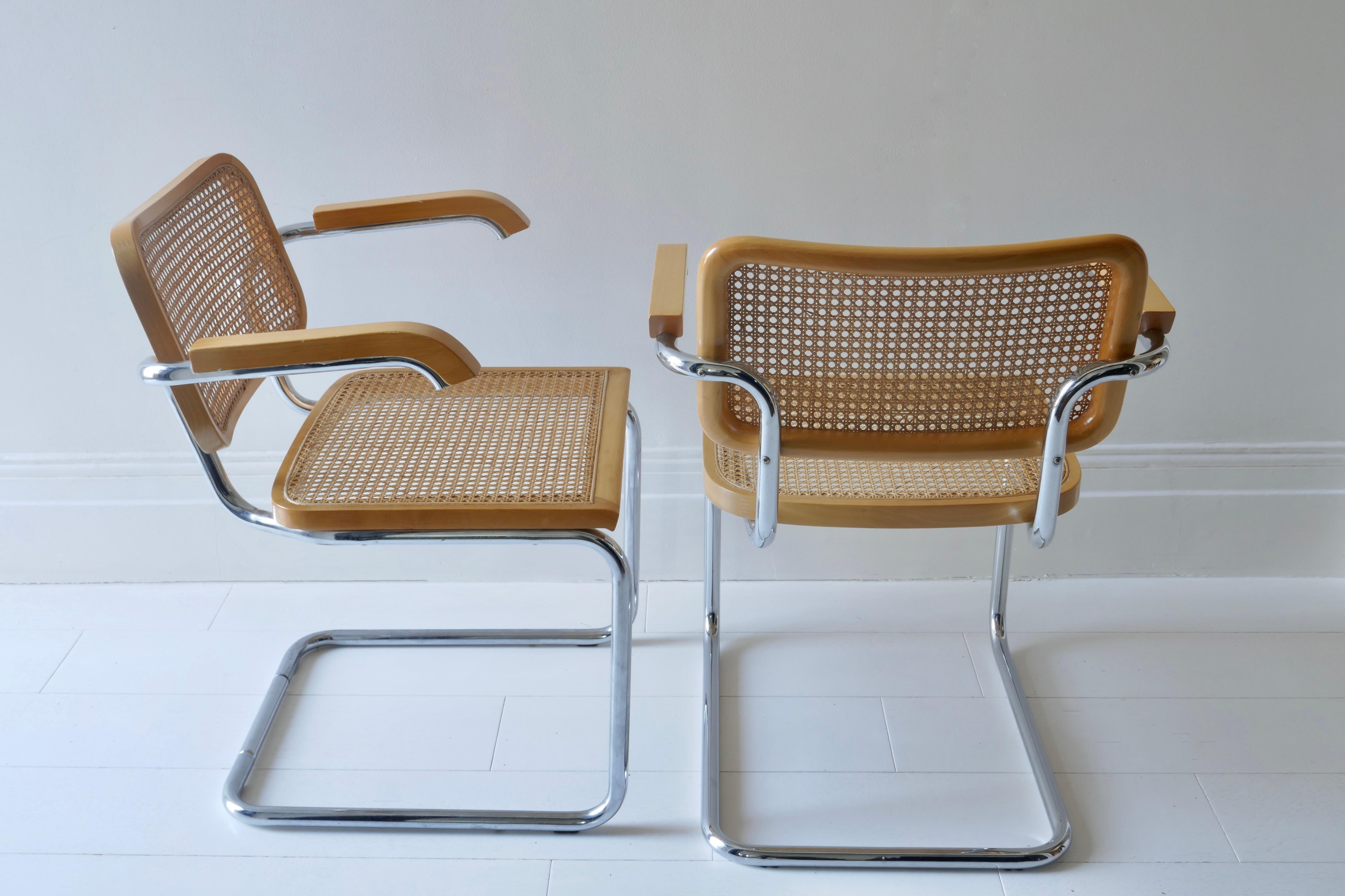 Late 20th Century Pair Of Metal chrome and  Cane Armchairs , Italy 1970s For Sale