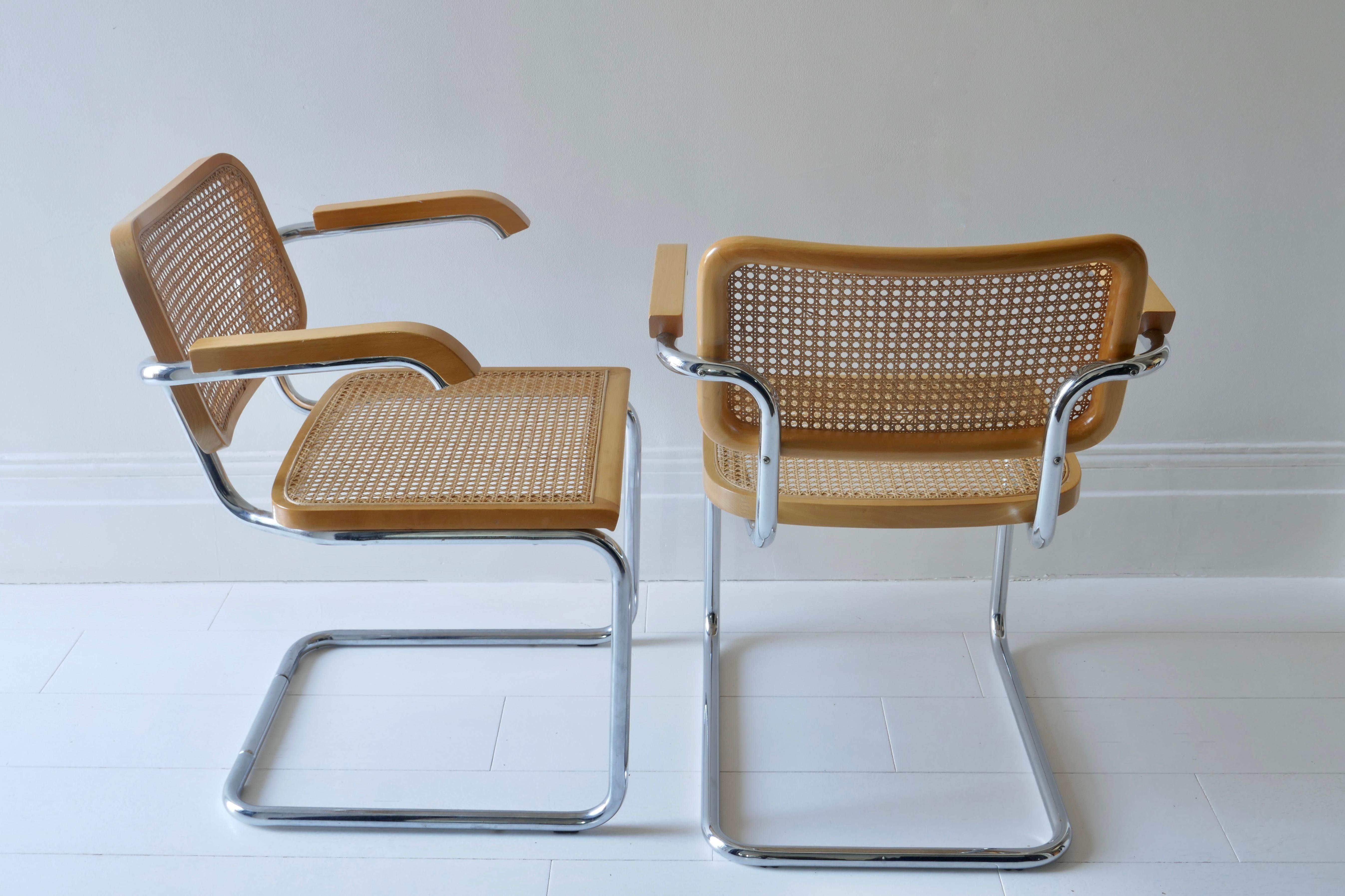 Late 20th Century Pair Of Metal chrome and  Cane Armchairs , Italy 1970s