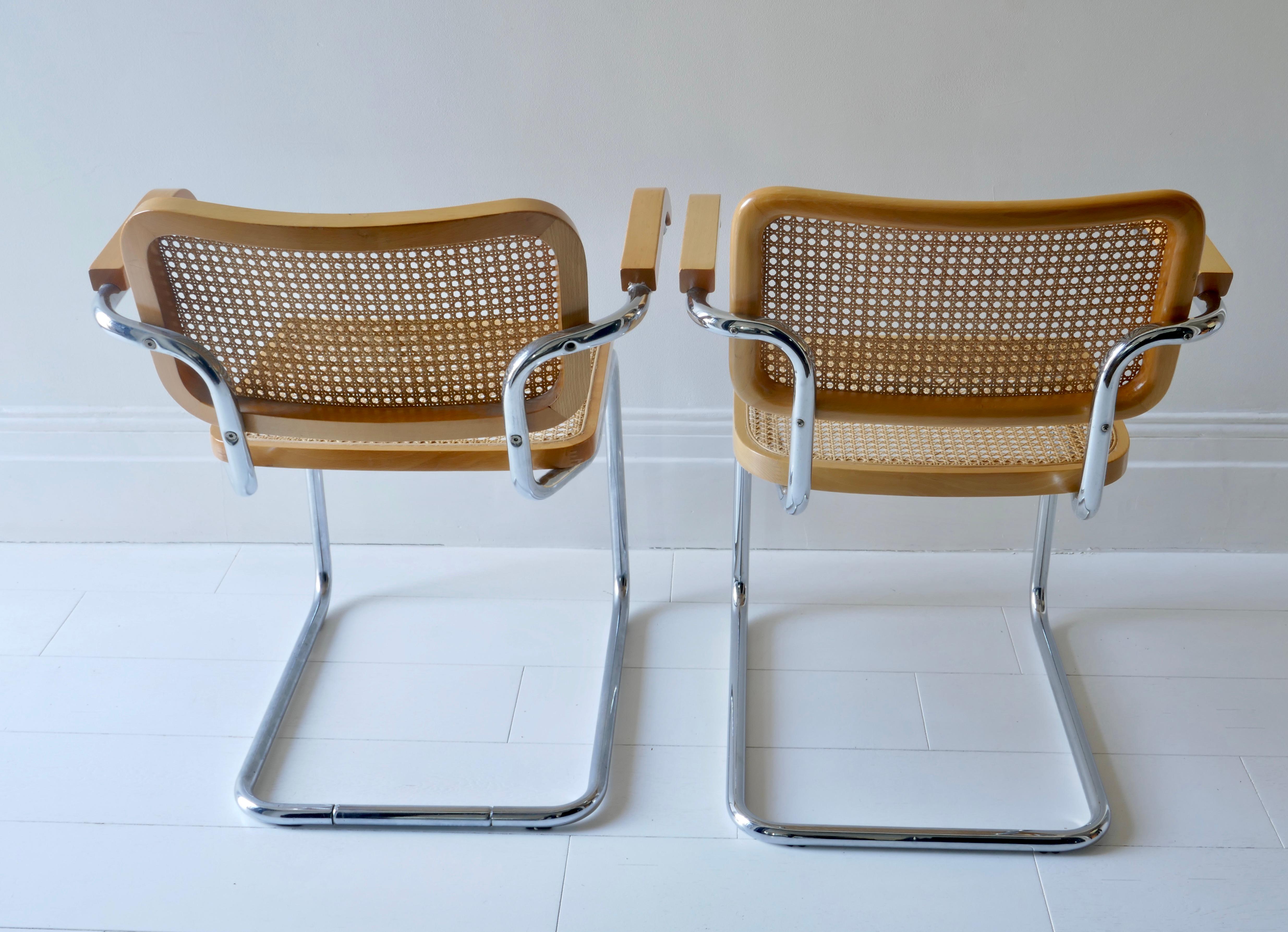 Pair Of Metal chrome and  Cane Armchairs , Italy 1970s For Sale 1