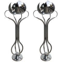 Pair of Metal Chrome Articulated Floor Lamps by Reggiani, Italy, 1970s