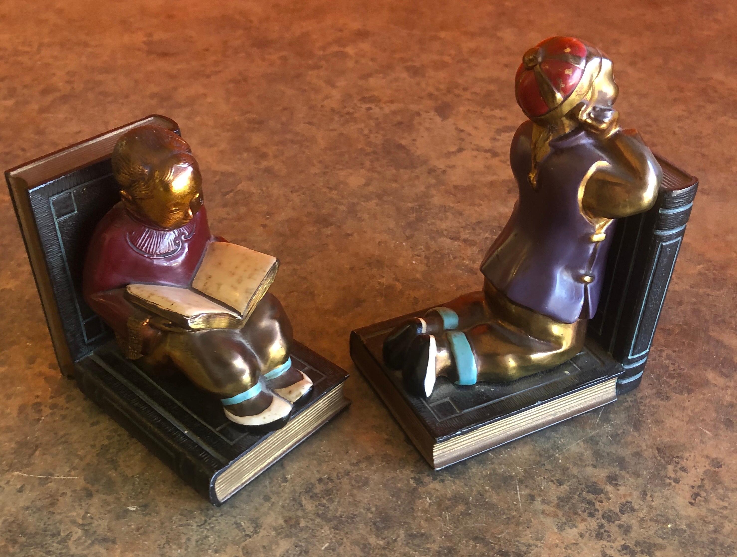 Pair of Metal Clad Art Deco Bookends by Ronson Art Metal Works In Good Condition In San Diego, CA