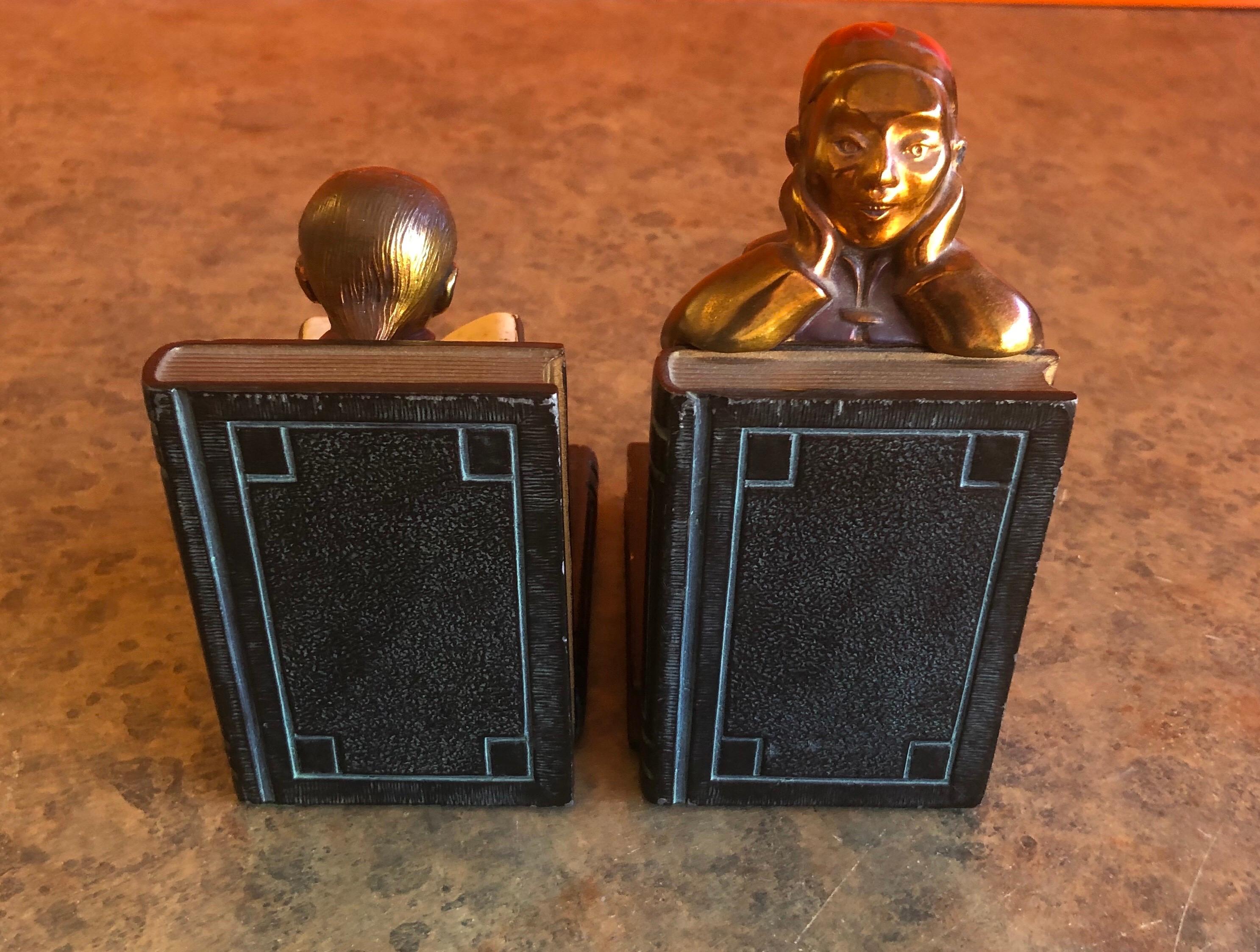 20th Century Pair of Metal Clad Art Deco Bookends by Ronson Art Metal Works