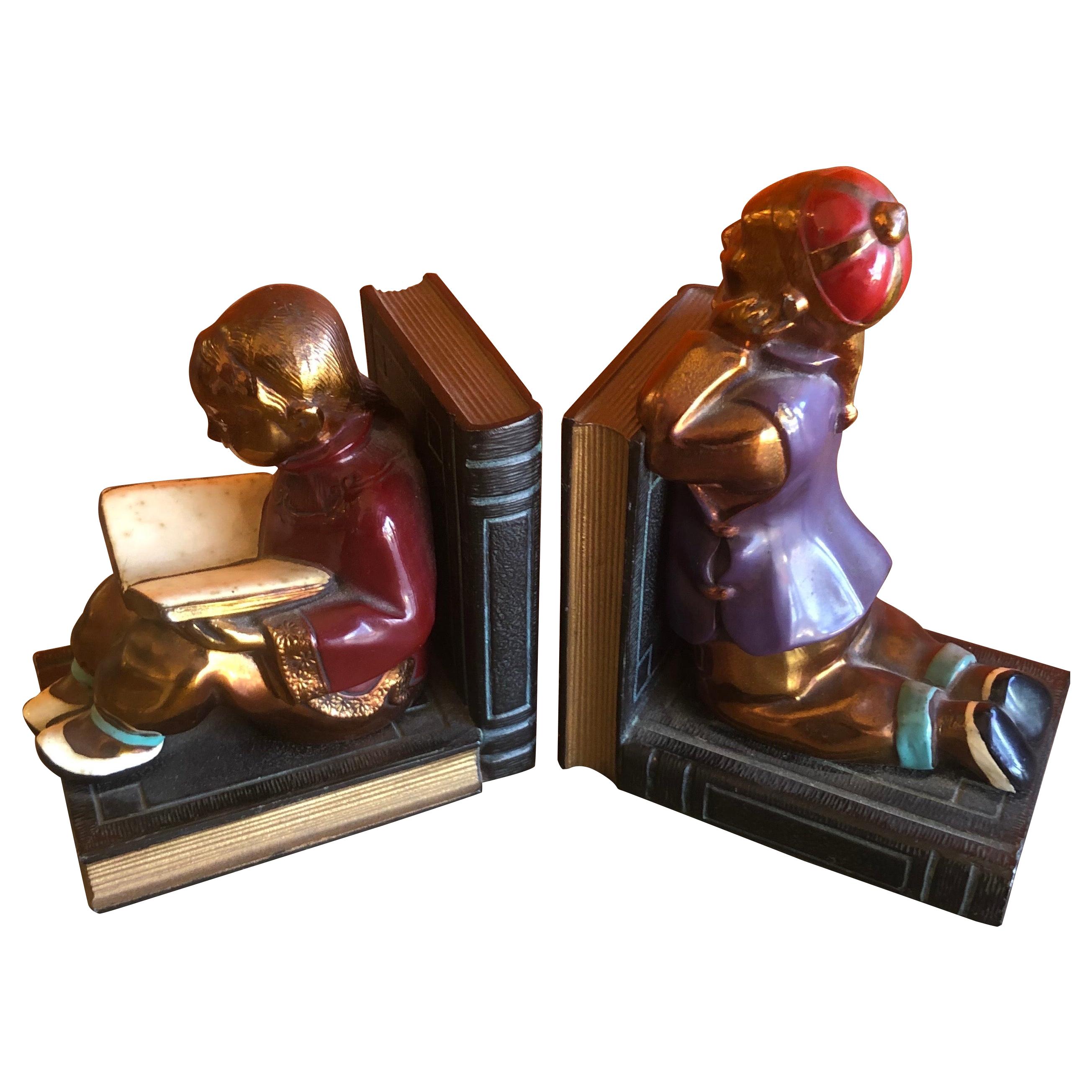 Pair of Metal Clad Art Deco Bookends by Ronson Art Metal Works