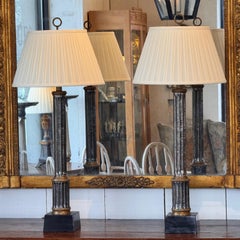Pair of Metal Column Table Lamps in Bronze and Silver