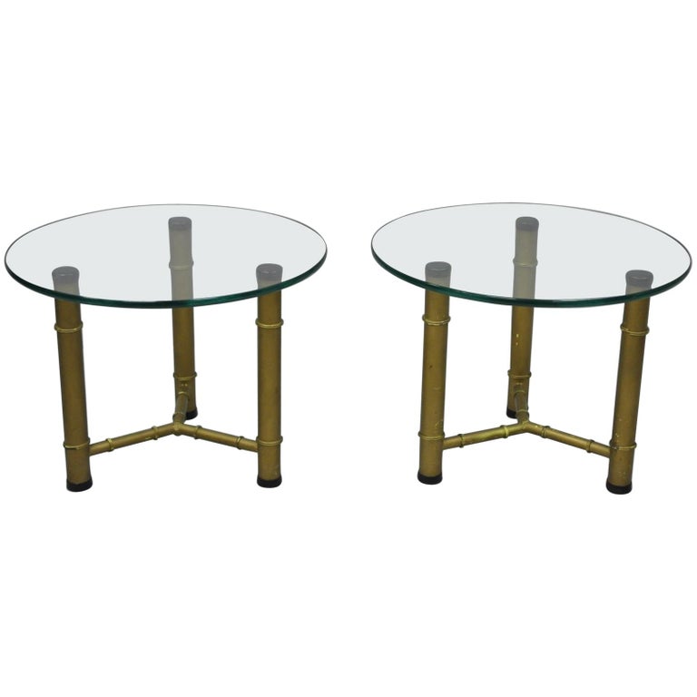 Metal Faux Bamboo Round Glass Top, Small Round Metal And Glass End Tables