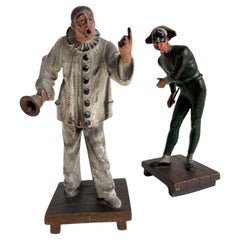 Antique Pair of Metal Figures, Pierrot and Pantaleon, 19th Century France