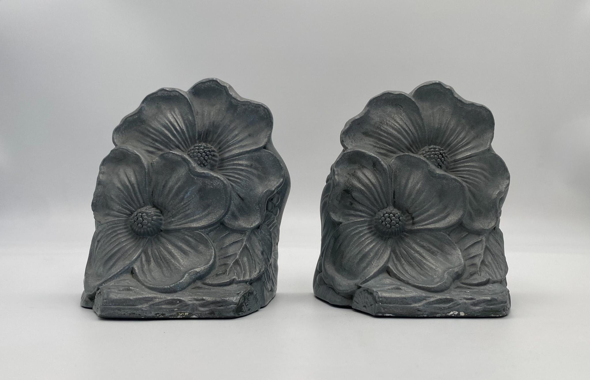 Korean Pair of Metal Flower Bookends, 1960's  For Sale