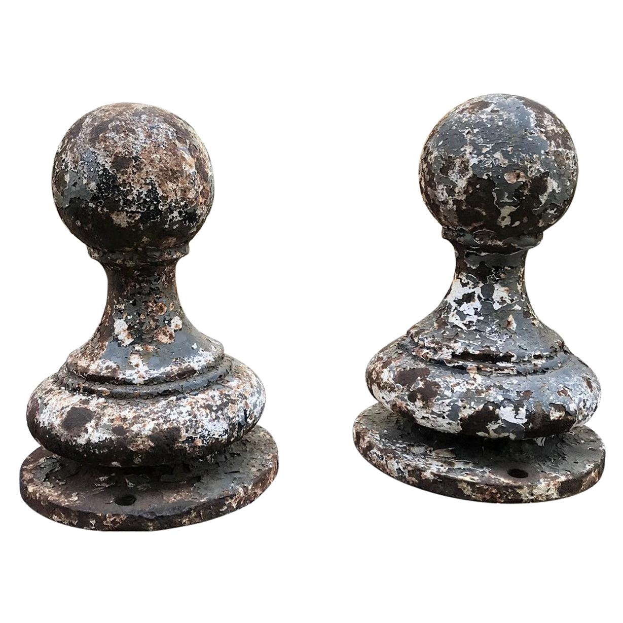 Pair of Large American Wrought Iron Gate Post Finials/Lanterns For Sale