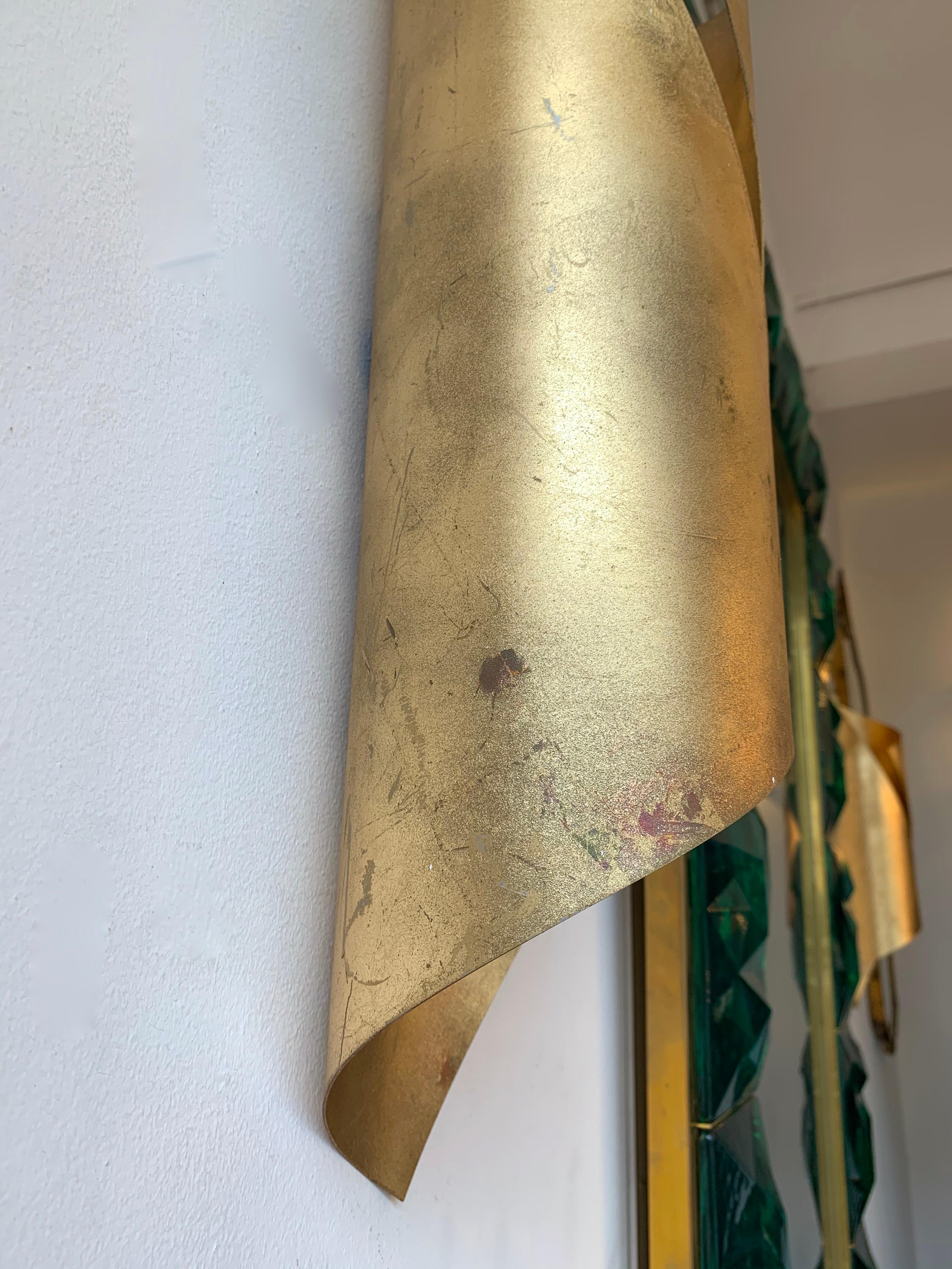 Pair of Metal Gold Leaf Sconces, 1980s In Good Condition In SAINT-OUEN, FR