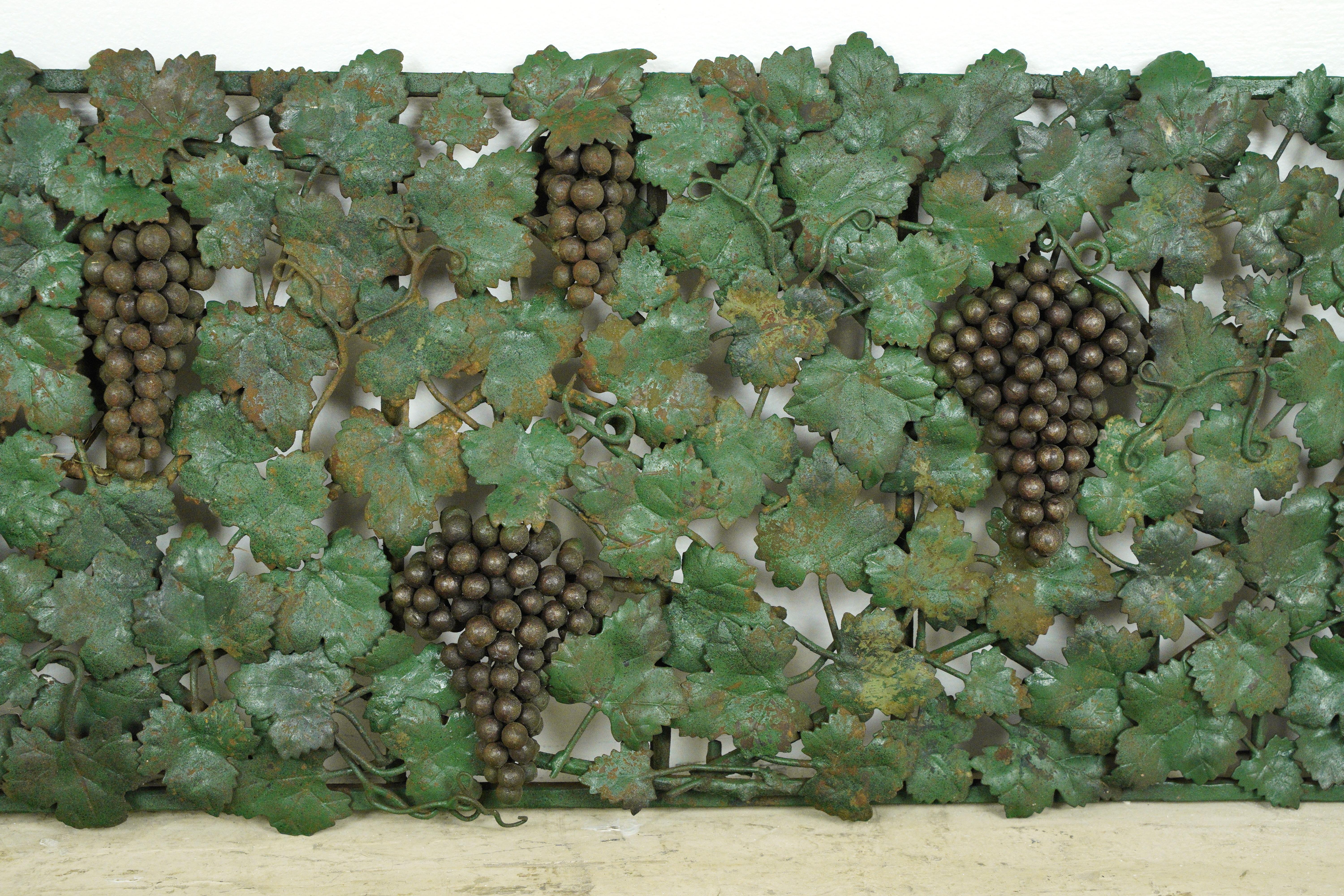 American Pair of Metal Green Leaves & Grapes Motif Wall Art For Sale