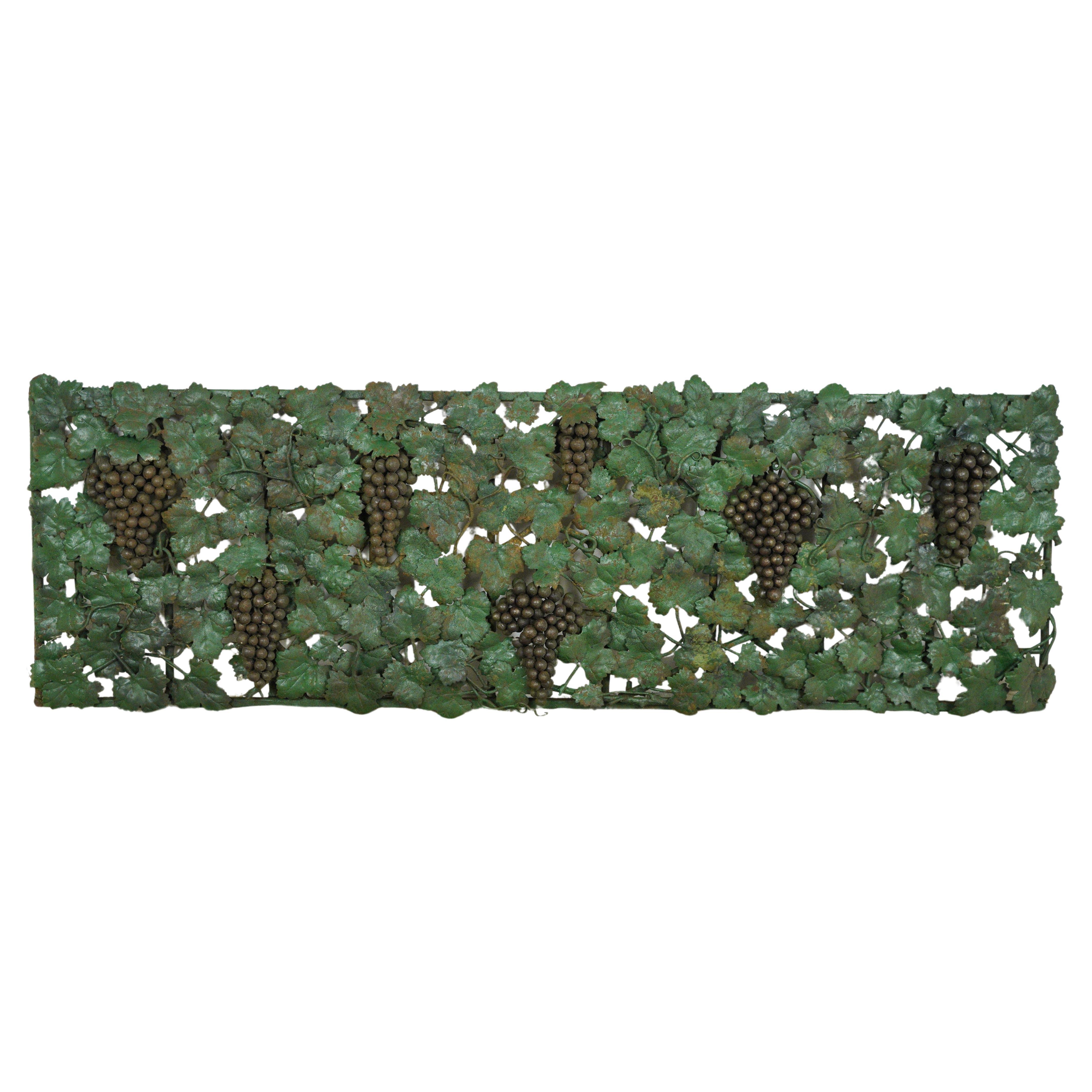 Pair of Metal Green Leaves & Grapes Motif Wall Art For Sale