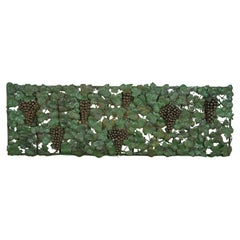 Used Pair of Metal Green Leaves & Grapes Motif Wall Art