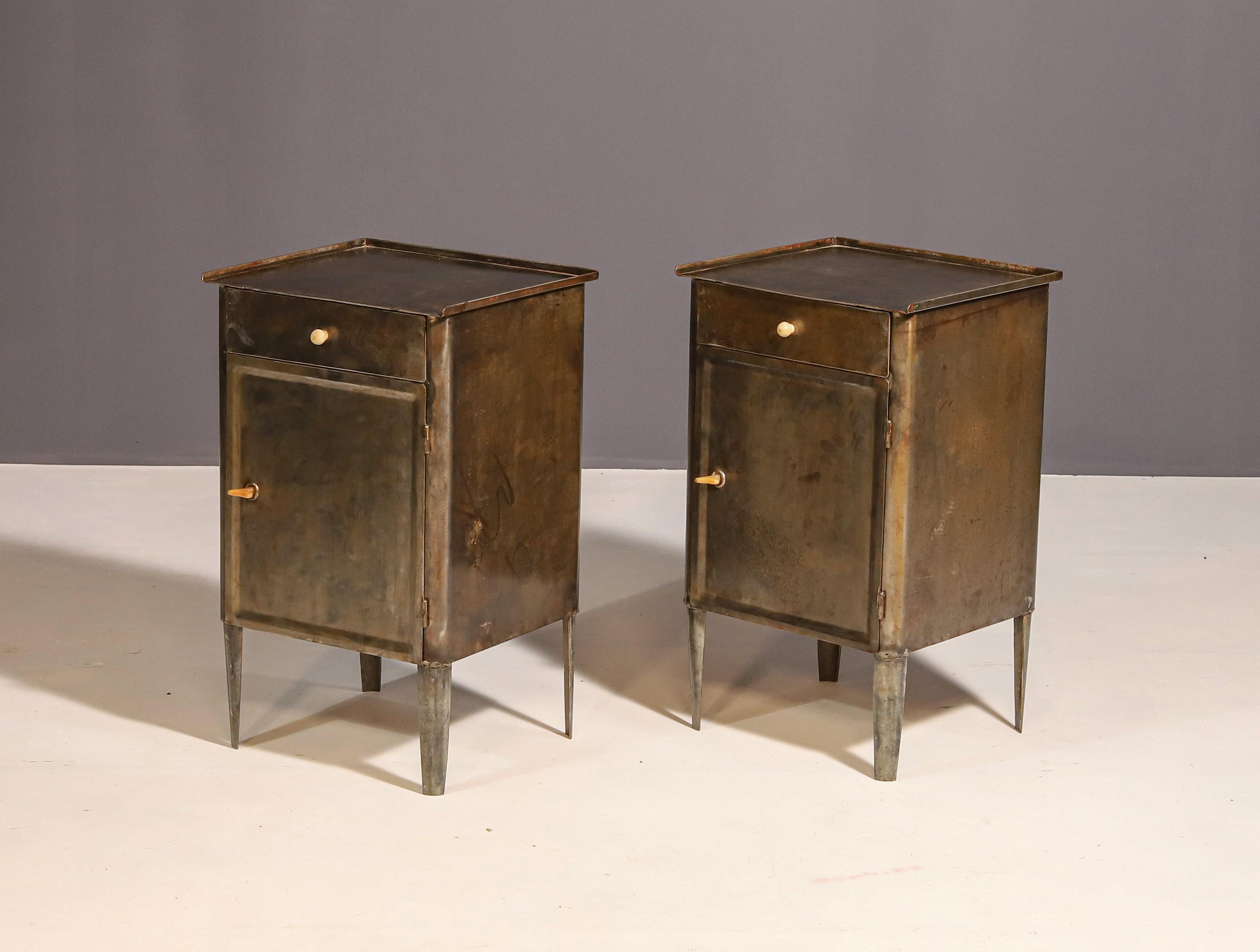 Industrial Pair of metal industrial bedside tables, 1960’s, Czechoslovakia