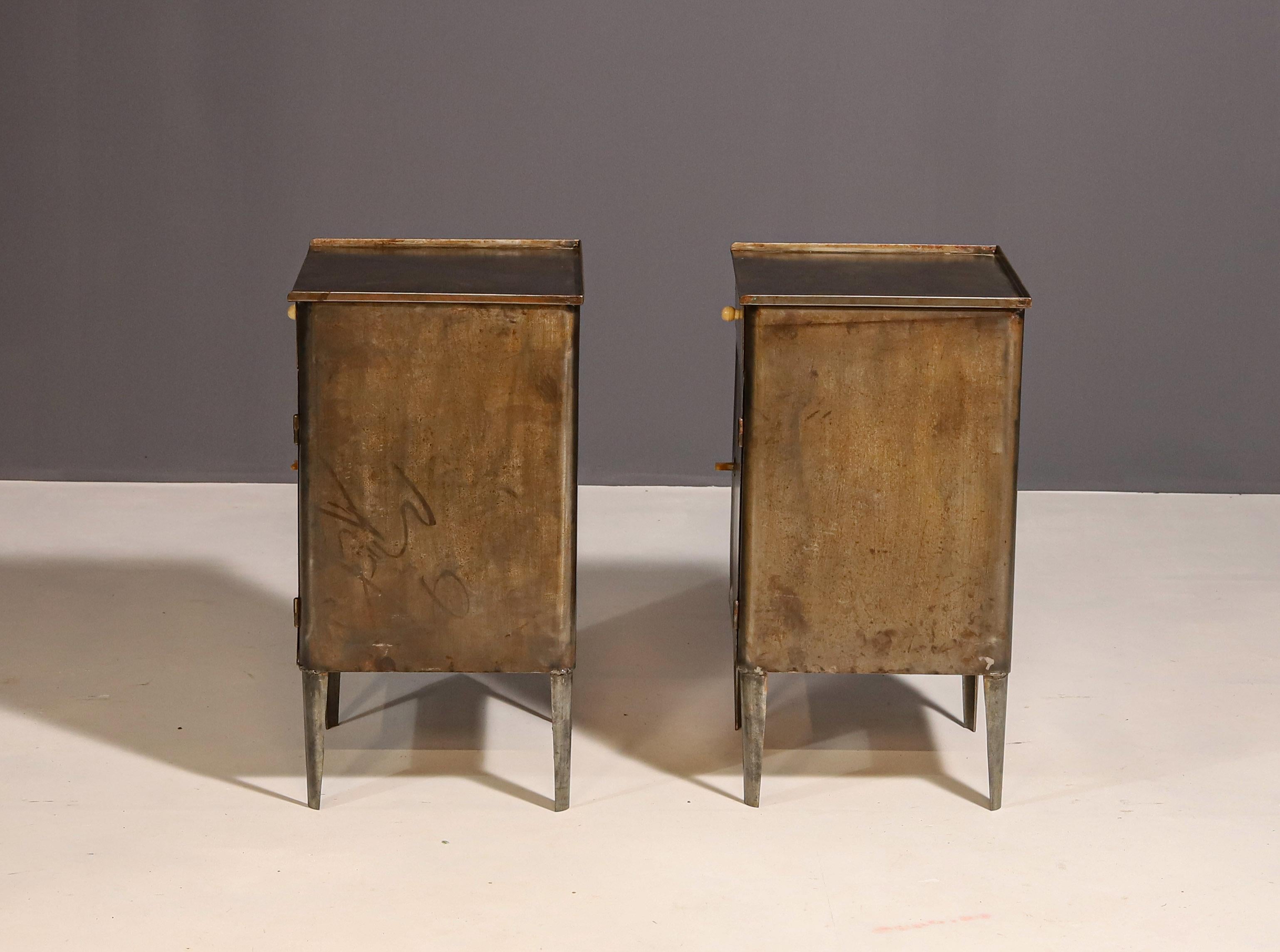 Pair of metal industrial bedside tables, 1960’s, Czechoslovakia In Good Condition In Prague 8, CZ