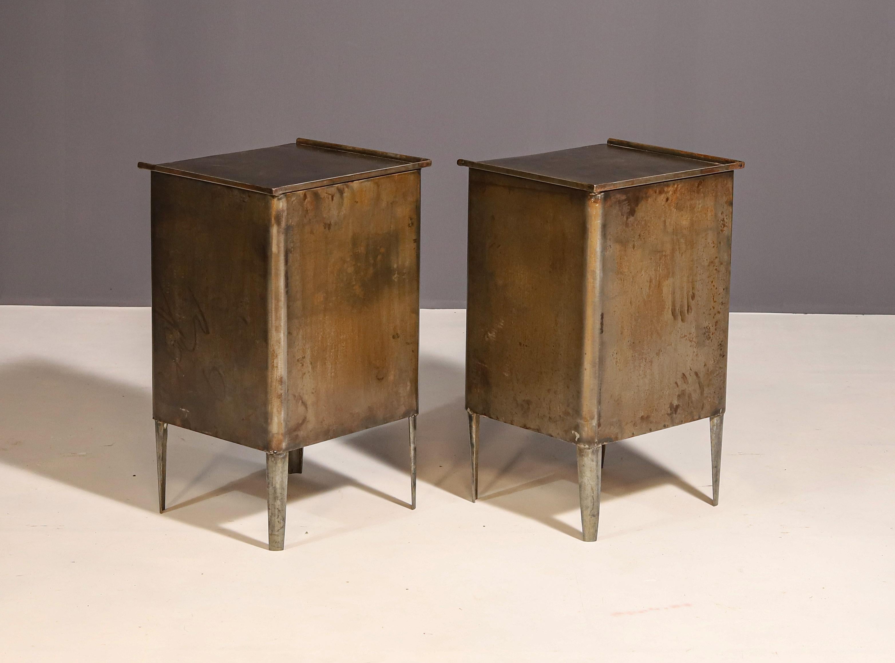 20th Century Pair of metal industrial bedside tables, 1960’s, Czechoslovakia